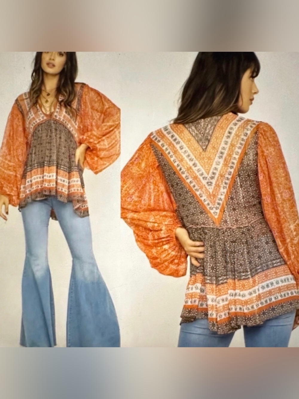 Free People Aliyah Printed Babydoll Boho Blouse. Size Medium